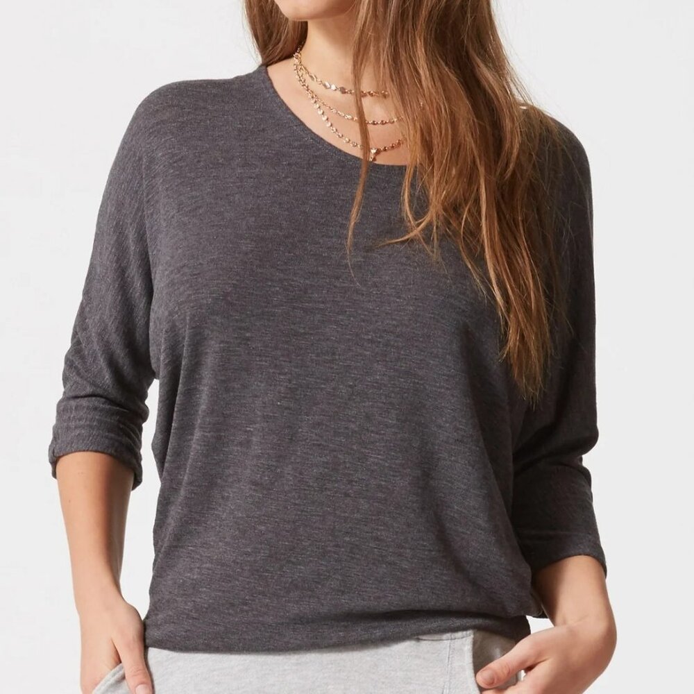 Laila Jayde Womens Charcoal Gray 3/4 Dolman Sleeve Knit Top Size XL Made in USA